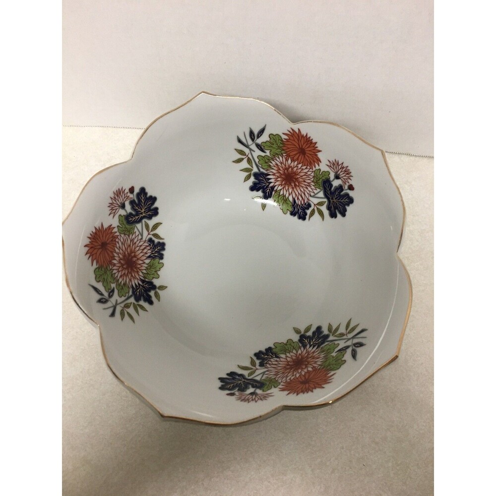Antique Japan IMARI Star Point Cobalt Blue Flower Scalloped Decorative Bowl 7.5"